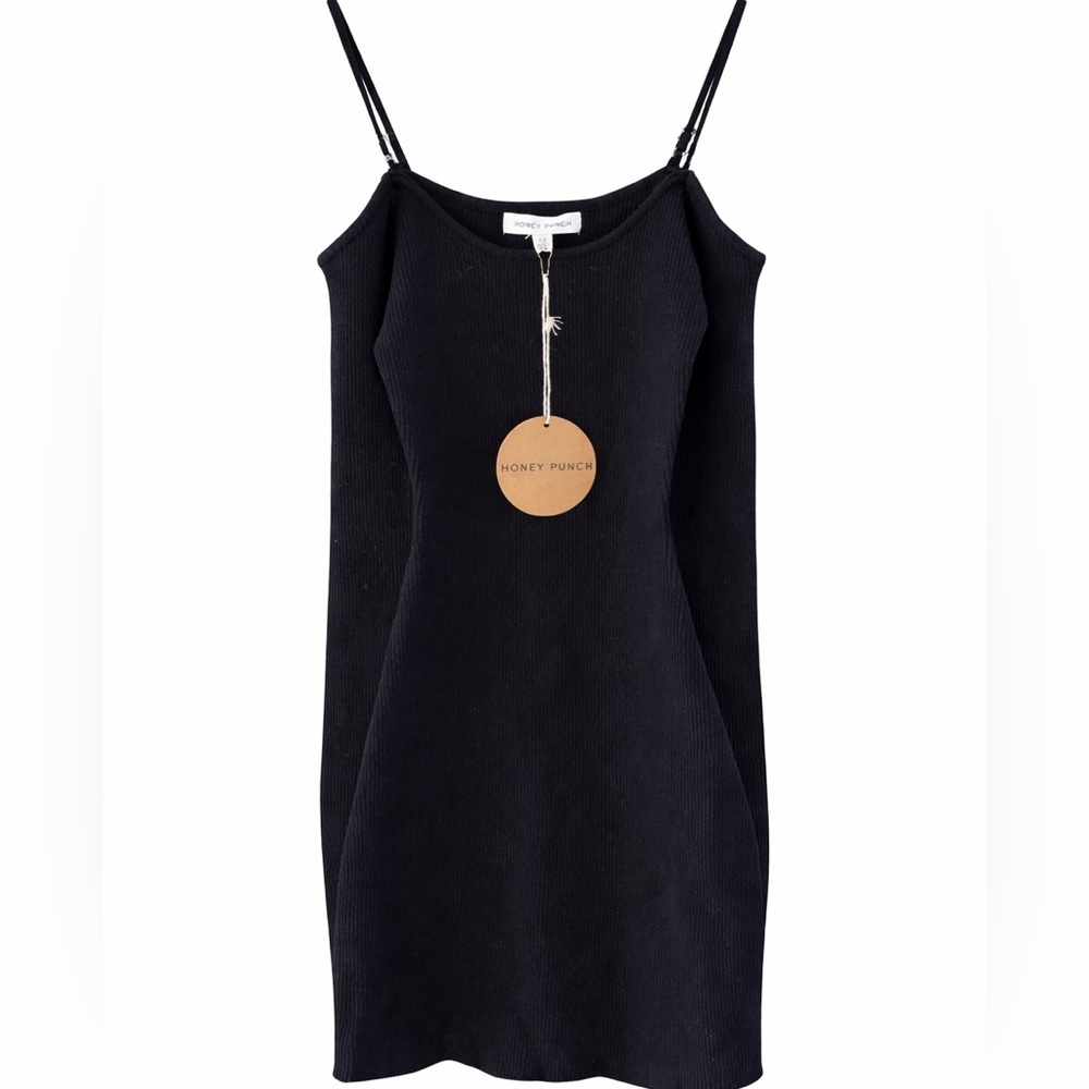Honey Punch Sleek Ribbed Black Mini Dress